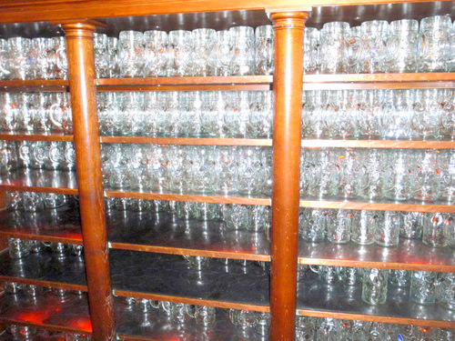 Hofbräuhaus' Patron Bier Stein Storage Bar with Locks.